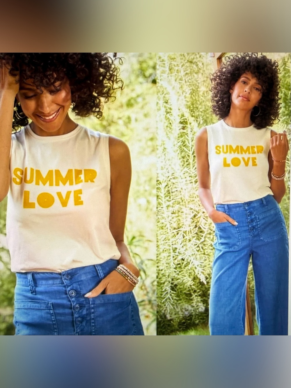 Evereve South Parade Summer Love Graphic Muscle Tank. Cream & Yellow. Women Sm